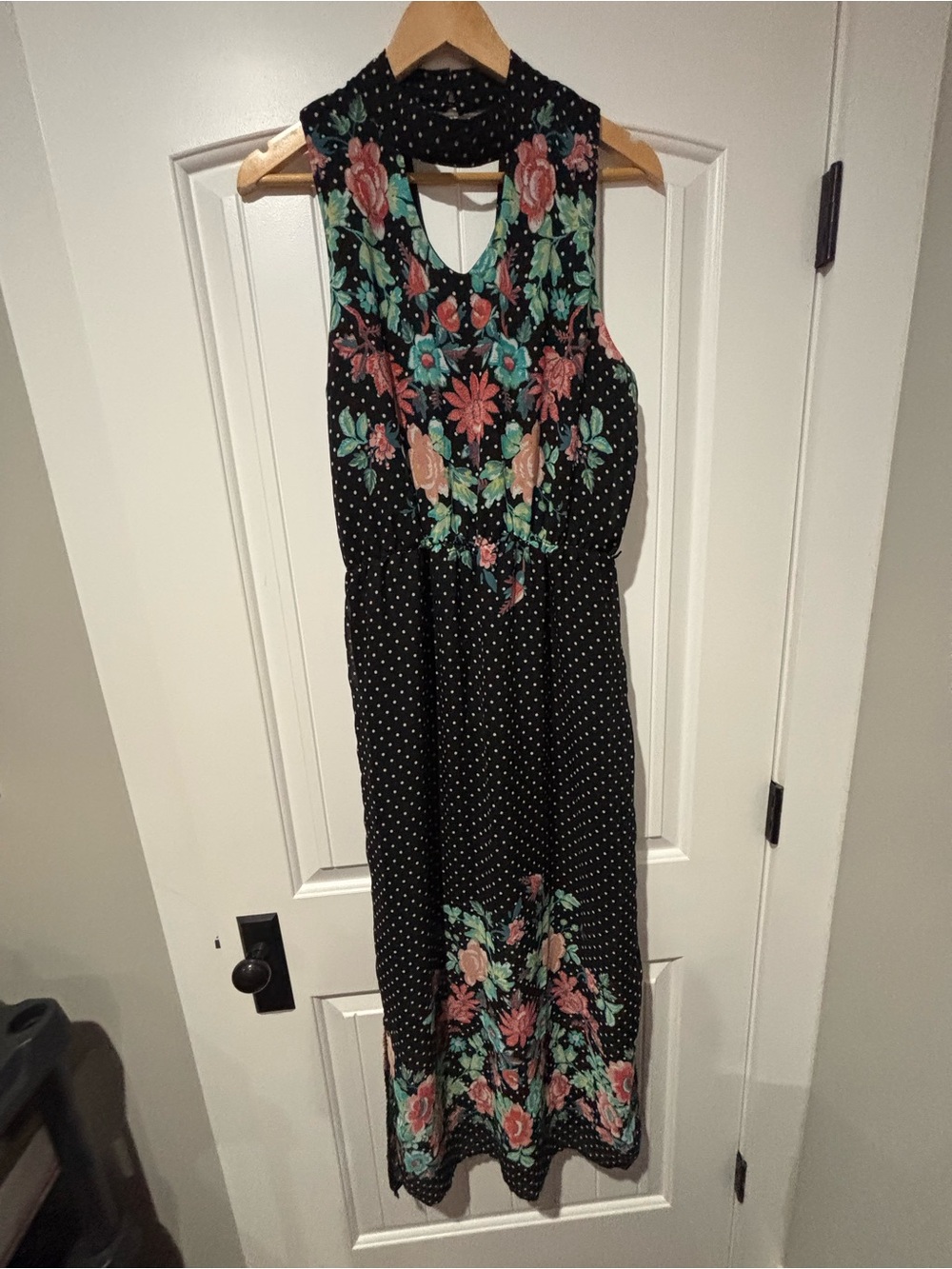 Black Floral & Polka Dot Halter Maxi Dress